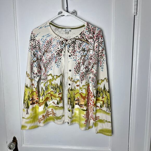 Christopher & Banks Women's Cotton Grannycore Mountain Scene Cardigan Sweater M - Picture 1 of 7